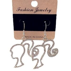 3/$25 Barbie Fashion Jewelry Silver Silhouette Sparkle Dangle Earrings